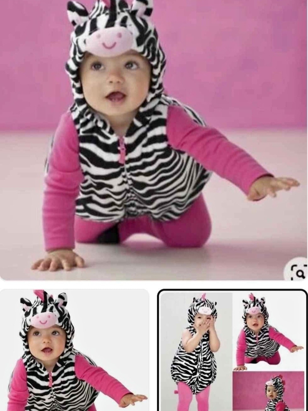Carter's Zebra Hooded One-Piece in Black and Pink